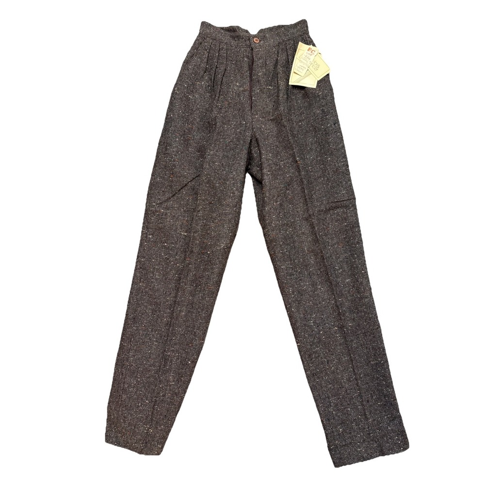 Vtg High Waist Wool Pants 70s NWT Lined Slacks Speckled Brown Rare Size 9 Italy